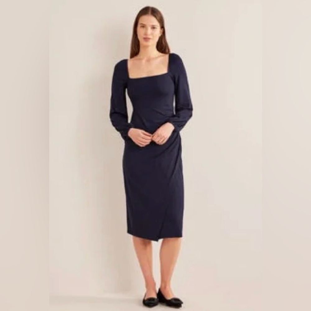 Boden Navy Blue Square Neck Jersey Dress Size 12P Petite